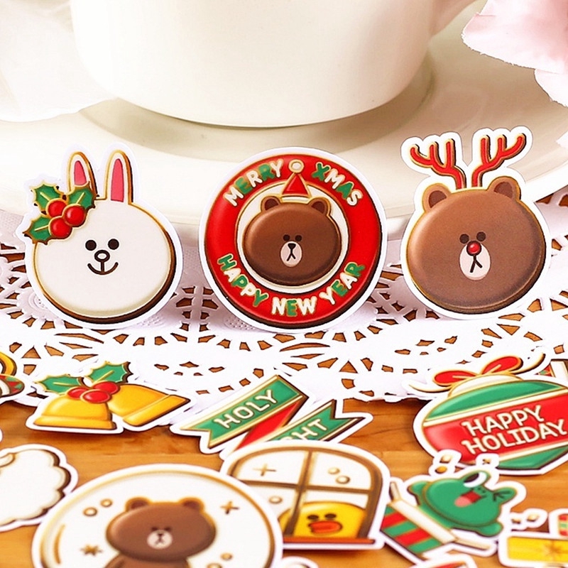 Bộ 32 miếng dán hình thỏ Cony và gấu Brownie thiết kế phong cách Giáng Sinh dễ thương