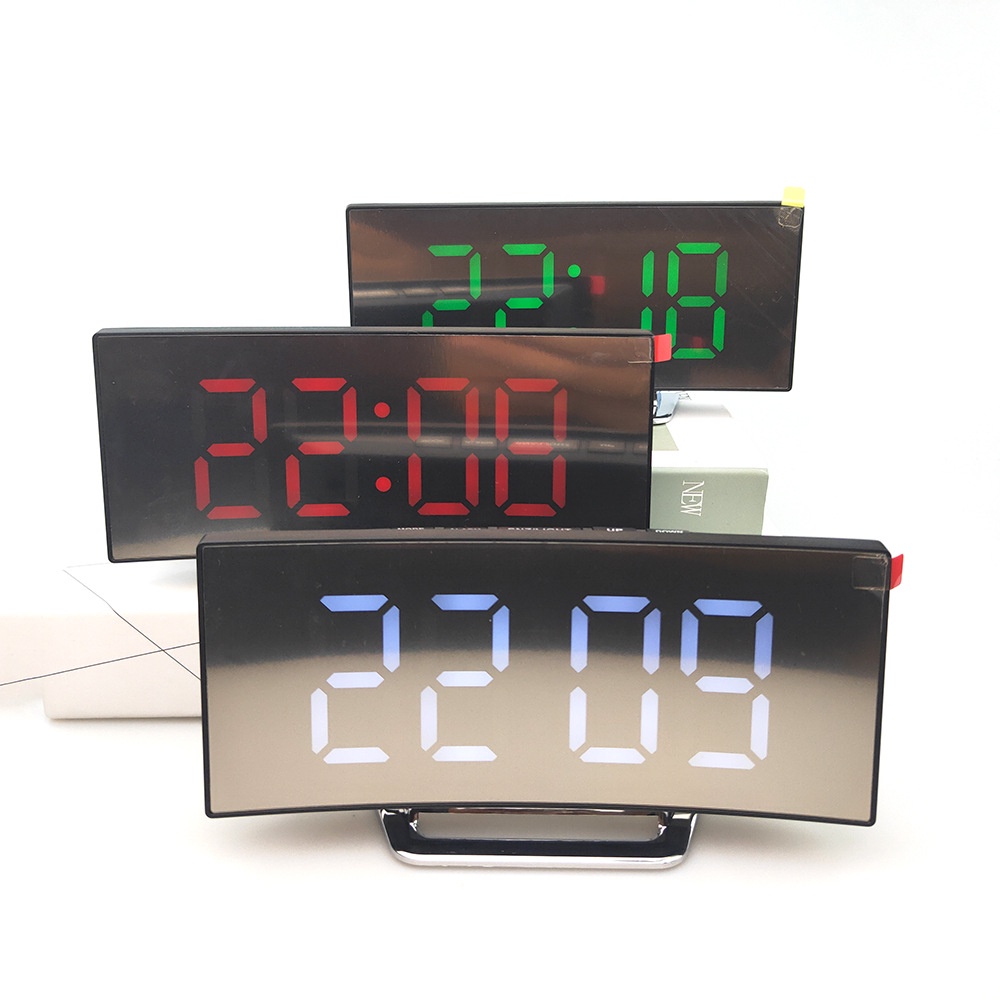 Đồng hồ báo thức điện tử đèn led mặt gương cong thời trang, trang trí đẹp - tặng kèm pin AAA