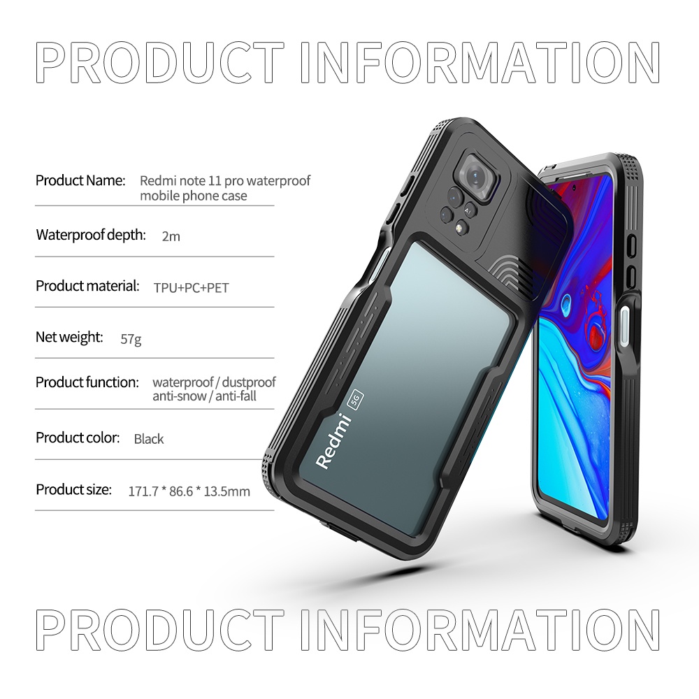 Ốp Điện Thoại Trong Suốt Chống Thấm Nước IP68 2M Cho Xiaomi Redmi Note 11 Pro 11s