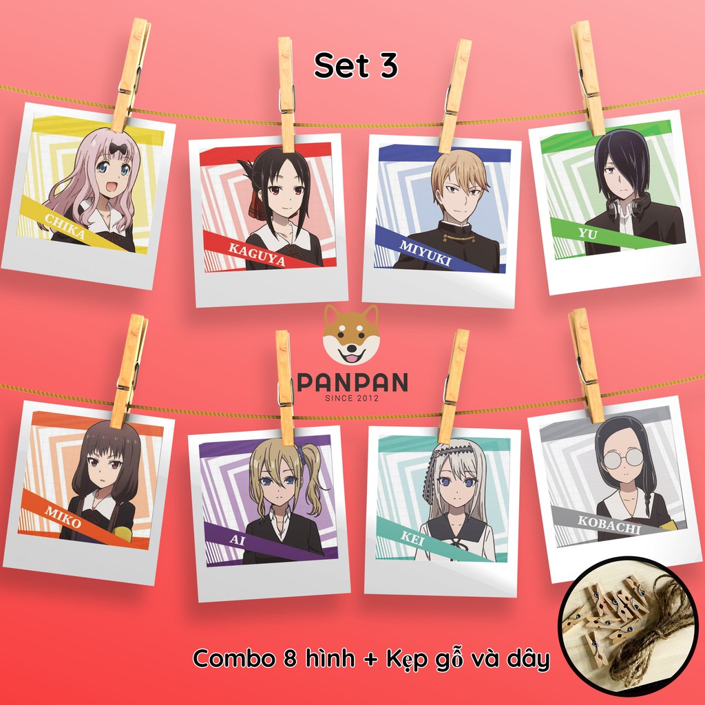 Combo 8 ảnh card lomo polaroid trang trí Anime  Princess Connect, Kaguya Love Is War, Yuru Camp, BanG Dream Tặng dây/kẹp