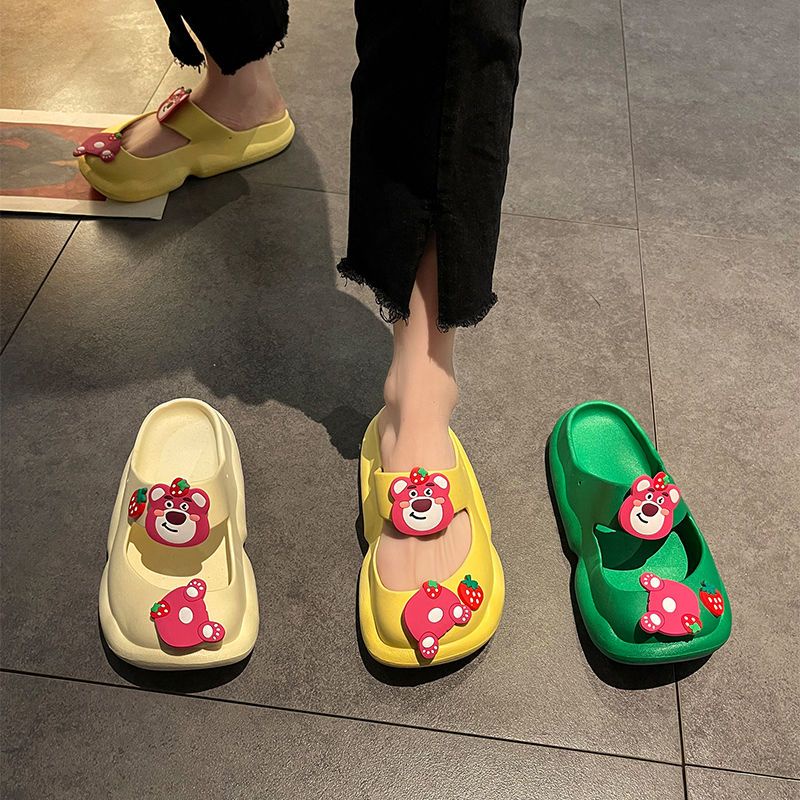 Giày Sandal Đế Dày Chống Trượt In Hình Quả Mọng / Gấu Hoạt Hình Thời Trang Mùa Hè 2023 Dành Cho Bạndép gấu dâu