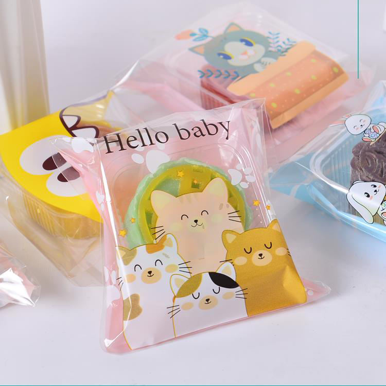 Bộ túi đựng bánh kẹo màu trong in hình dễ thương 10x10cm