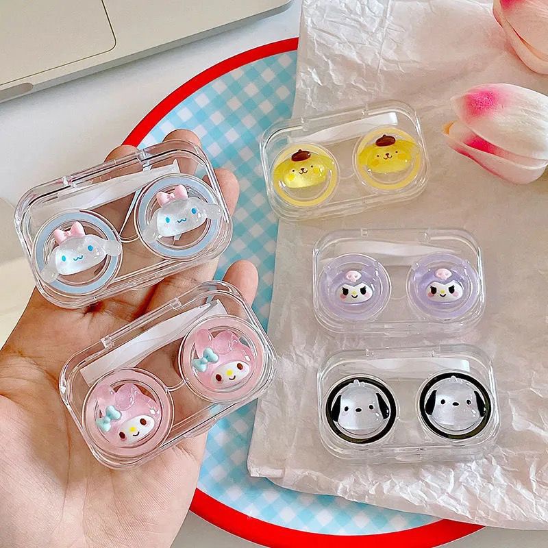 Sanrio ~ ins Hộp Đựng Kính Áp Tròng Hình Hoạt Hình Kuromi Mỹ Phẩm Không Cần Đinh Ốc Nắp Cao Su Mini Có Vòng Cao Su Hộp Đựng Kính Áp Tròng