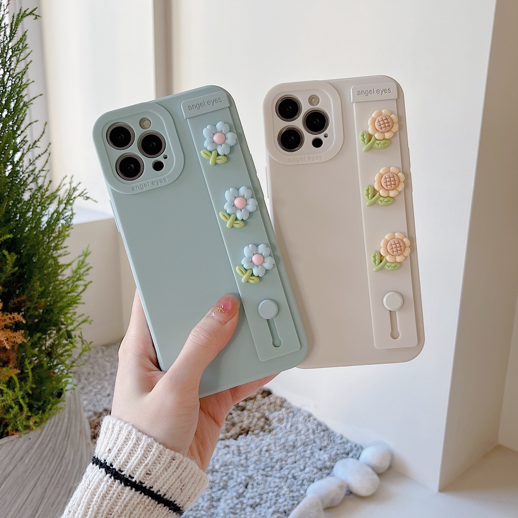 Ốp Điện Thoại Silicon Mềm Chống Sốc Họa Tiết Hoa Gắn Kèm Dây Đeo Dành Cho iPhone 13 12 11 Pro Max XR XS Max X