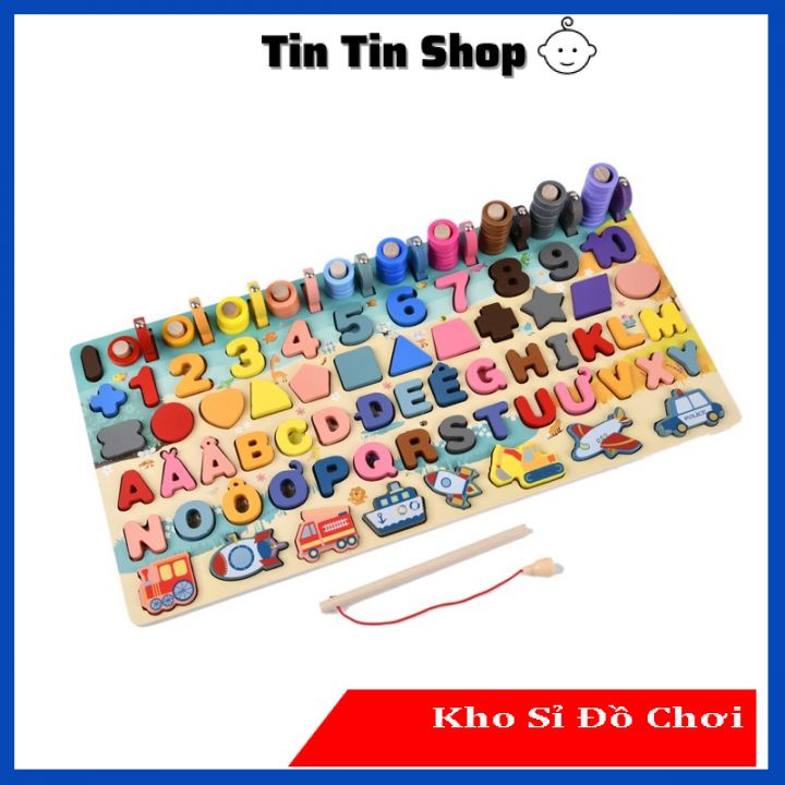 Đồ chơi Câu cá gỗ đa năng 6in1 bảng chữ cái và ghép số học chữ số cho bé, bộ bảng số và chữ thông minh tiếng Việt