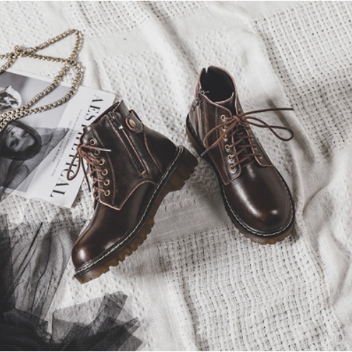Giày Oxford Nữ Bốt Nữ Đế Cao 3 Phân Đế Thấp Kéo Khoá Phong Cách Nhật Bản