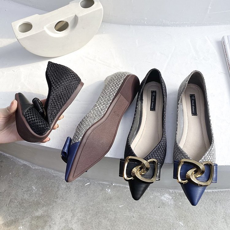 Giày búp bê mũi nhọn gắn nơ thời trang xinh xắn cho nữ