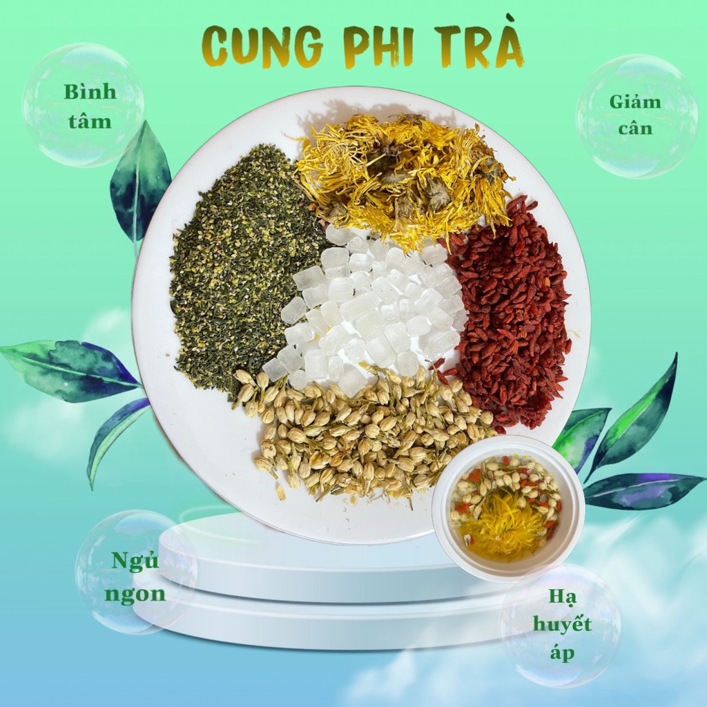 Trà thảo mộc tâm sen hoa cúc Cung Phi Trà( tặng đường không calo)