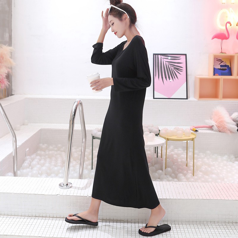 Đầm maxi dáng rộng cổ tròn tay dài họa tiết trơn có kích cỡ lớn 100KG mã C2002