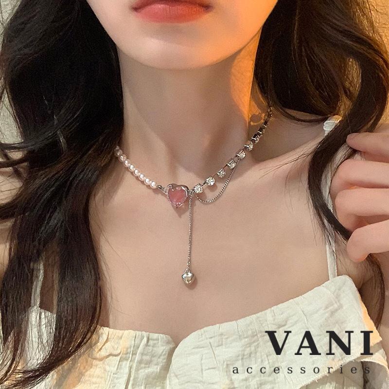 Vòng Cổ Hạt Trai Phối Đá Tim Hồng - Vani Store - TS000633