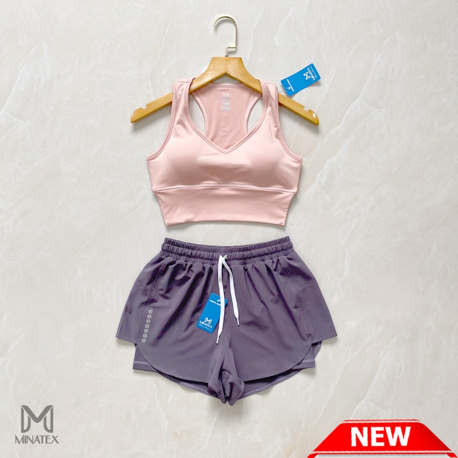 Bộ tập gym yoga áo cổ tim đùi dáng bồng thoáng mát Minatex