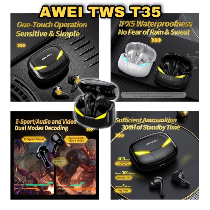 Tai Nghe Thể Thao Awei TWS Bluetooth 5.0 T36 T12P T17 T21 T28P T35 Màu Đen Chất Lượng Cao