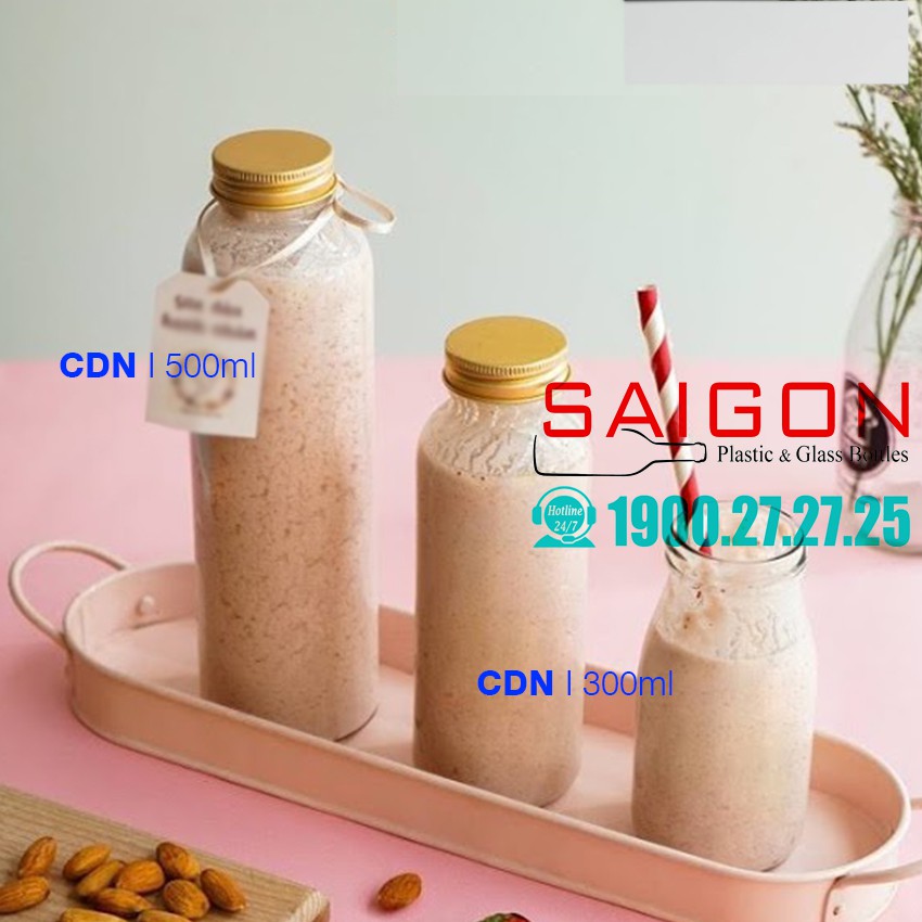 Chai Thủy Tinh Tròn Nắp Nhôm 300ml | 500ml ( Trơn, không trang trí )