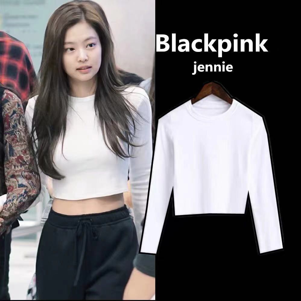 Áo Croptop Tay Dài In Chữ Phong Cách Hàn Quốc