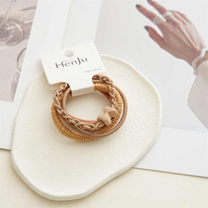 Bộ 4 Dây Buộc Tóc Cao Su Co Giãn Đính Bóng Lông Hoạt Hình Đơn Giản Cho Nữ