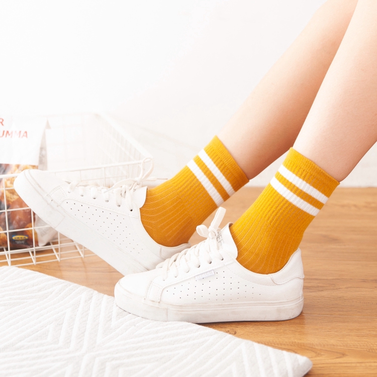 Vớ cotton trơn kẻ sọc thời trang mềm mại cá tính cho nữ kiểu Hàn Quốc