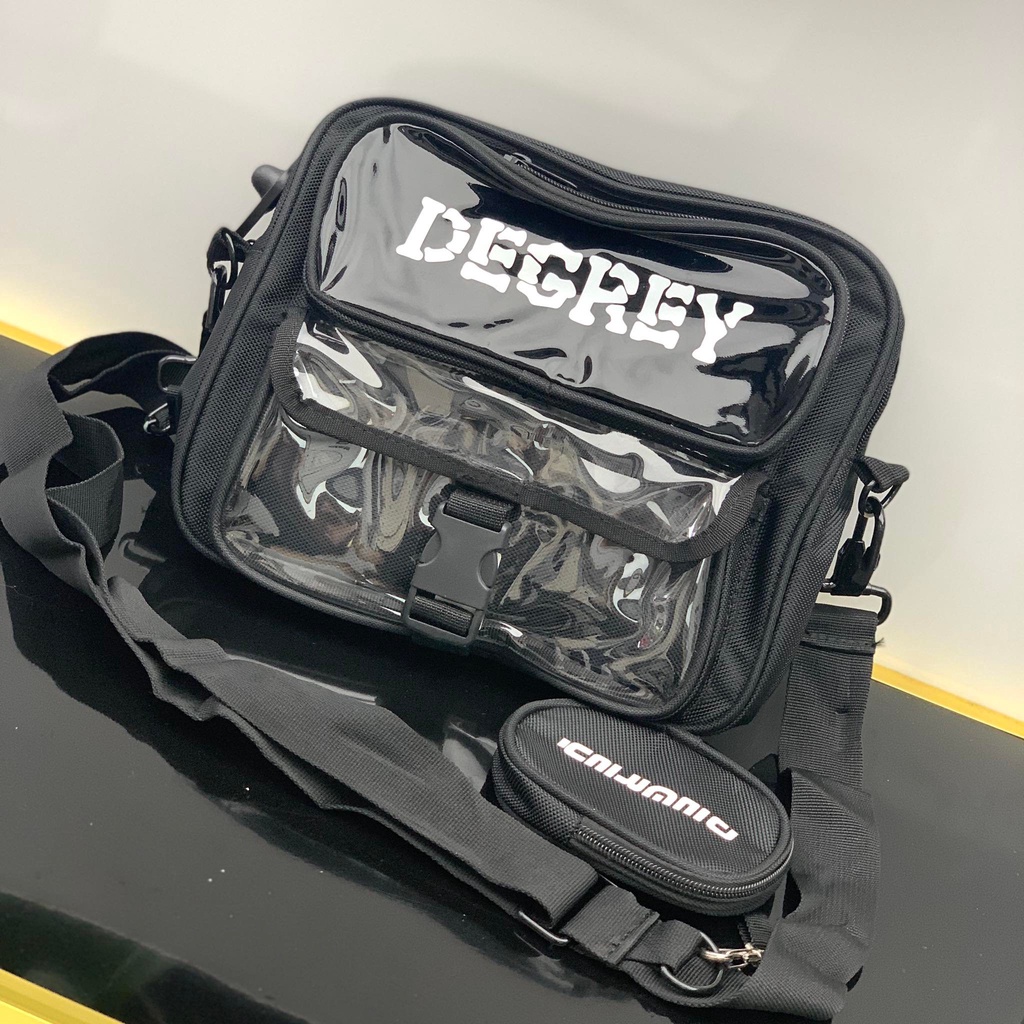 Túi đeo chéo Xương Degrey Đen kiểu dáng thời trang đi chơi đi học nhiều ngăn tiên dụng Ulzzang local brand - Gin Store