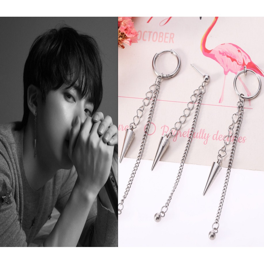 Bông Tai Xỏ Lỗ Dáng Dài Tua Rua Phong Cách Kpop Bts