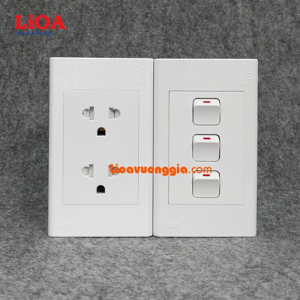Combo ổ cắm điện đôi 3 chấu LiOA 16A 3520W + 3 công tắc điện - Lắp nổi