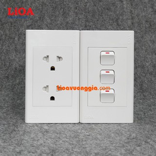 Combo ổ cắm điện đôi 3 chấu LiOA 16A 3520W + 3 công tắc điện - Lắp nổi