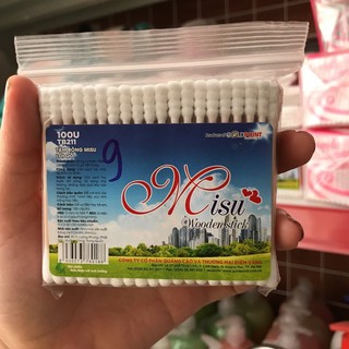 Gói 100 cây Tăm bông Misu lõi gỗ