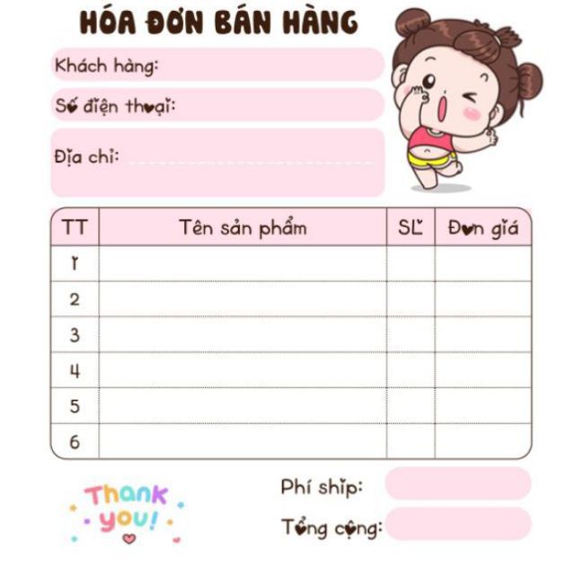 [MUA 10 TẶNG 1]  Hoá đơn bán hàng mini 1 liên dễ thương cuốn 100 tờ