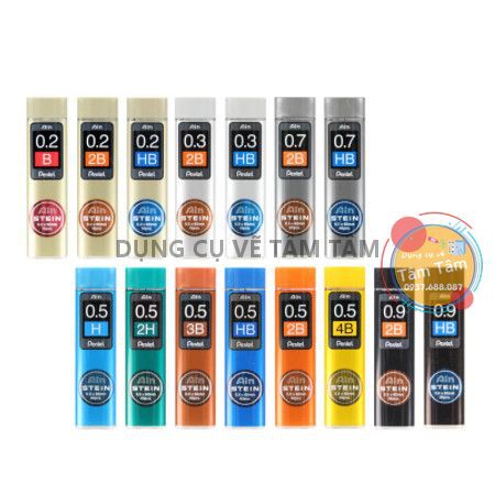 [ TÂM TÂM ]-Ruột chì 0.5mm 4B,Ngòi chì Pentel Ain Stein 0.5mm 4B (Hộp 40 ruột)-