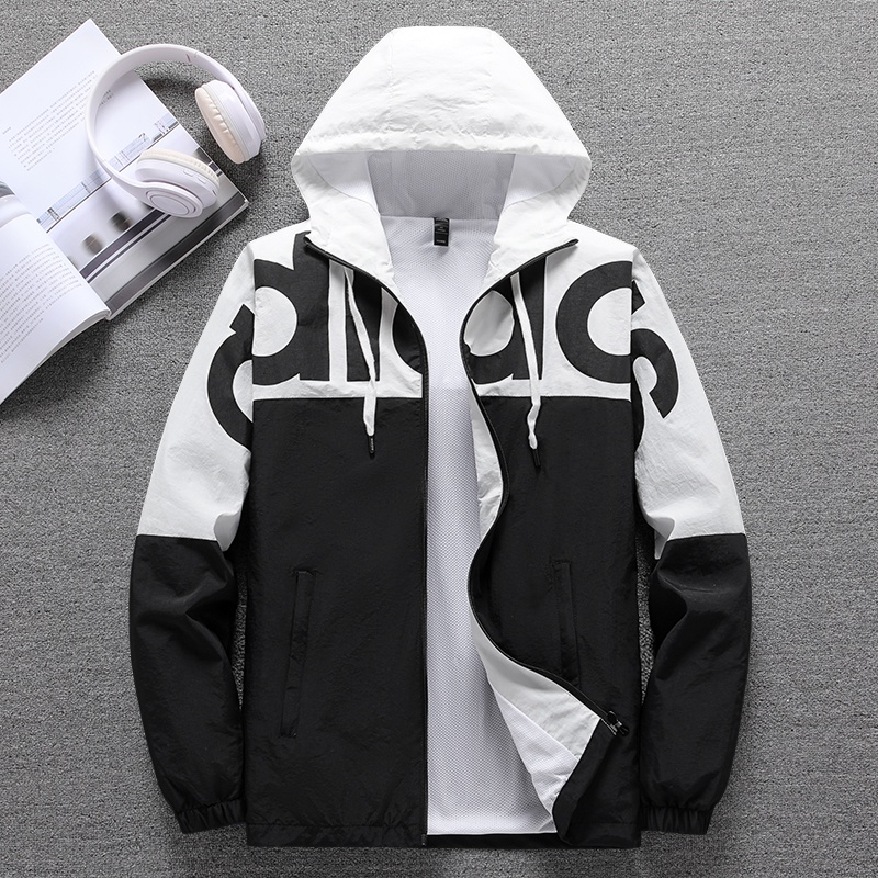 Áo Khoác Gió Adidas Màu Trơn Phối Khóa Kéo Thời Trang Cho Cặp Đôi