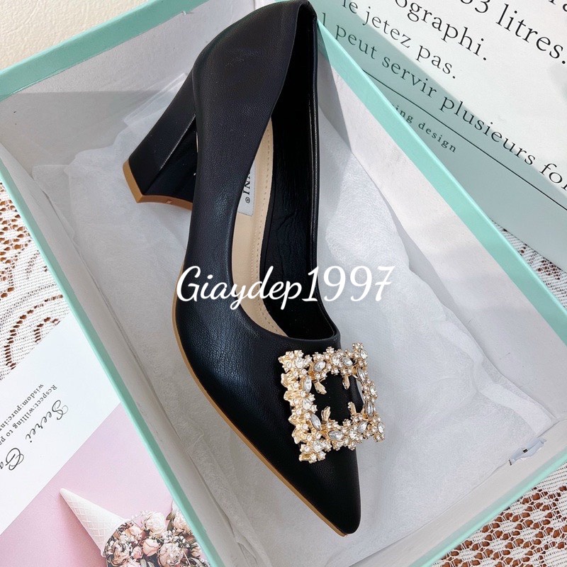 Giày cao gót gót kín đính đá 7p sang chảnh êm chân chắc chắn hot new mã SK