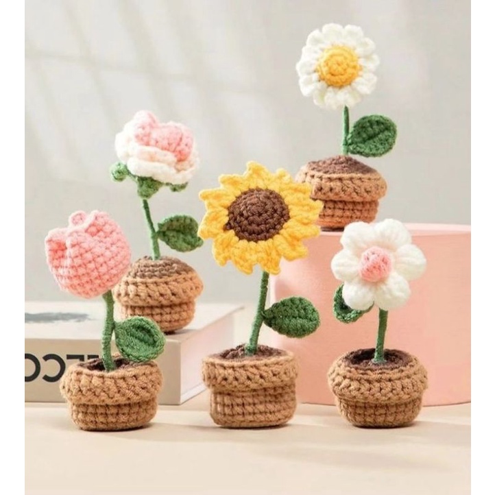Chậu hoa mini len