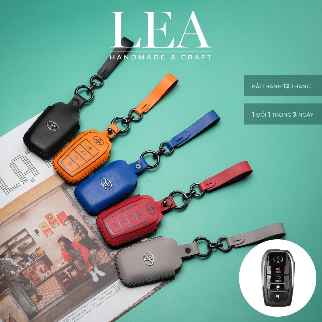 Ốp da bảo vệ chìa khoá Toyota Fortuner Camry Innova V Hilux G Land Cruiser 4 nút bấm khâu tay có tay cầm TFO4V AD