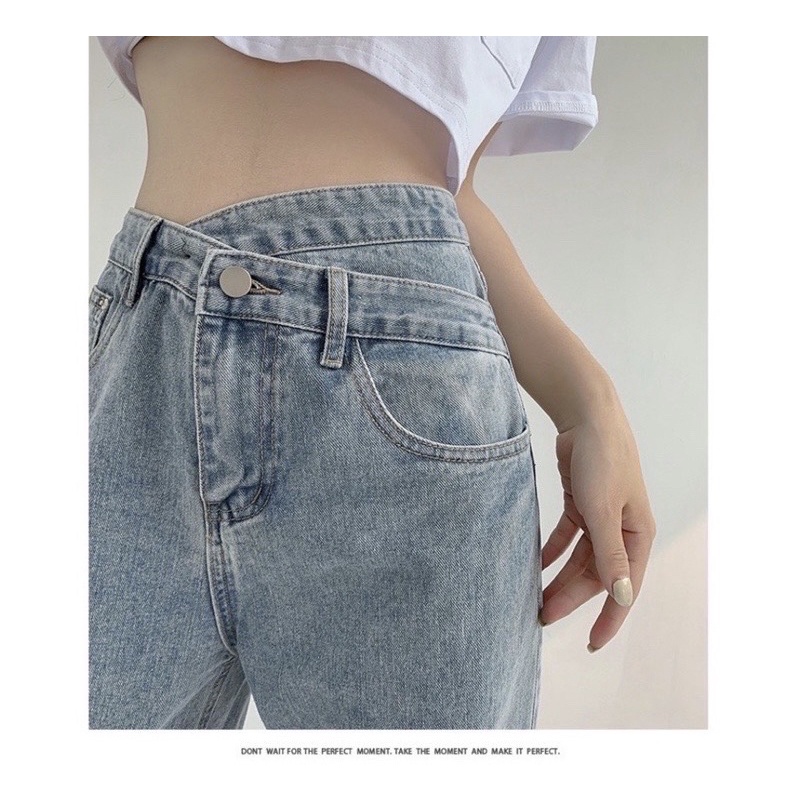 Quần Jeans Baggy  Ống Rộng Cạp Chéo Cao Nữ, Quần Bò Suông Style Hàn Quốc 2021 -Anh Ribi