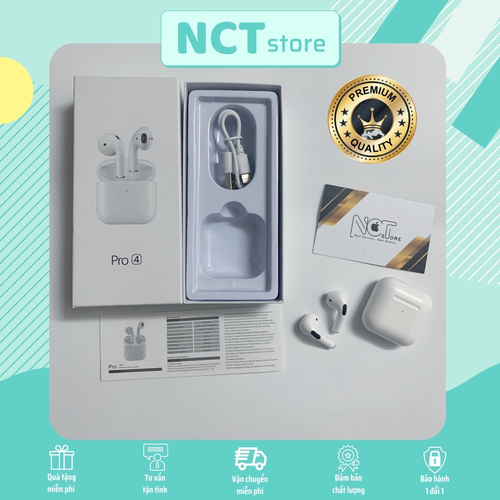 Tai nghe Bluetooth Air Pro 4 Bản PREMIUM | Đổi tên | Định vị | Âm thanh hay | Cảm ứng nhạy | Bảo hành đổi mới