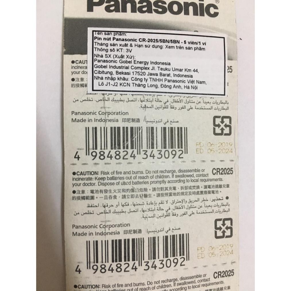 5 viên pin CR2025 Panasonic chính hãng