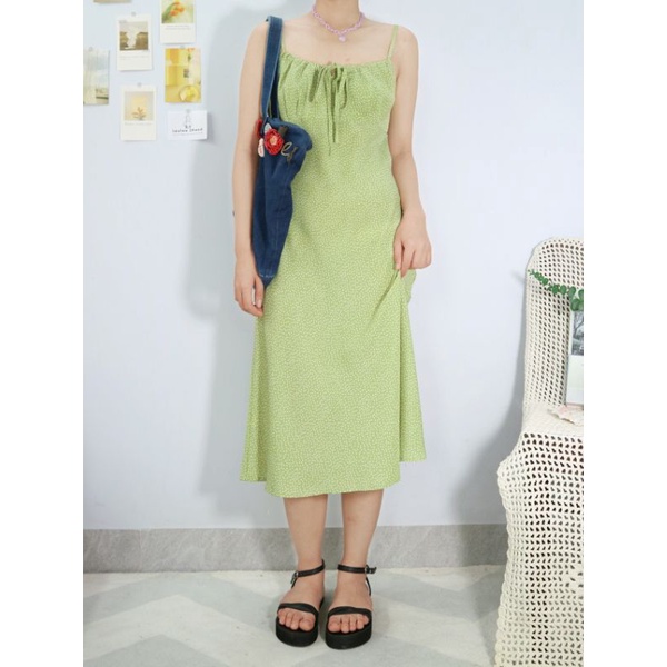 Váy dây xanh ht chấm bi