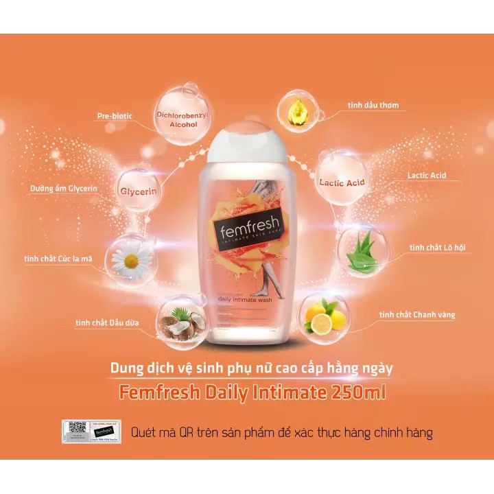 Dung Dịch Vệ Sinh Phụ Nữ Femfresh Daily Intimate Wash 250ml ( màu cam )