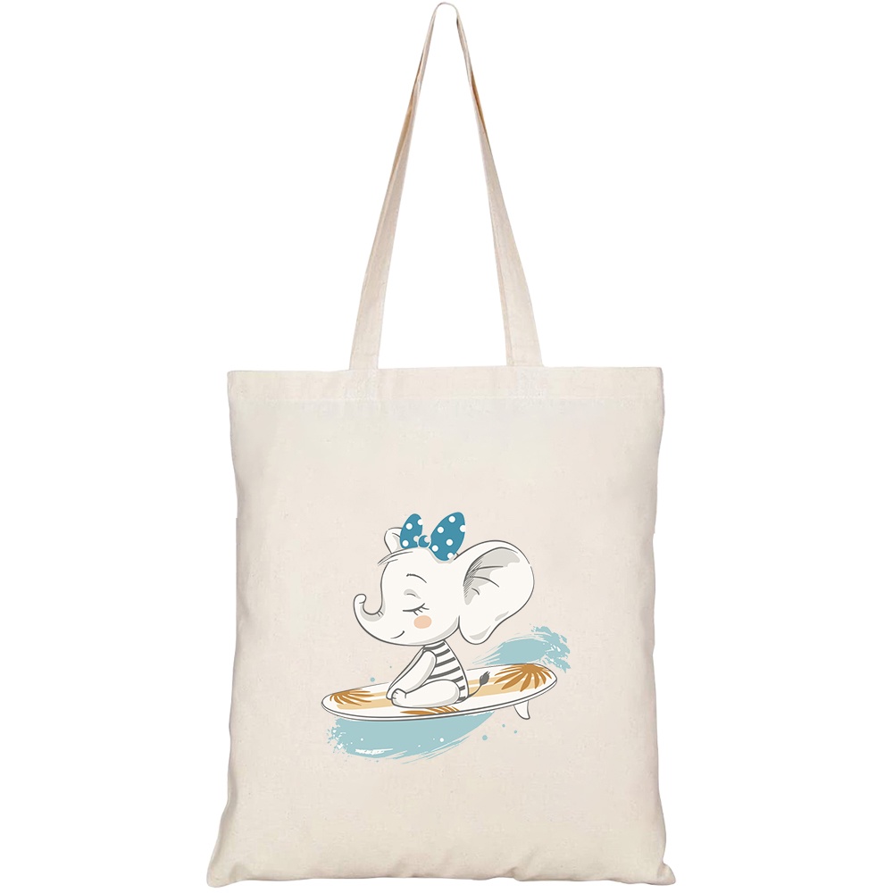 Túi vải tote canvas HTFashion in hình voi lướt sóng HT267