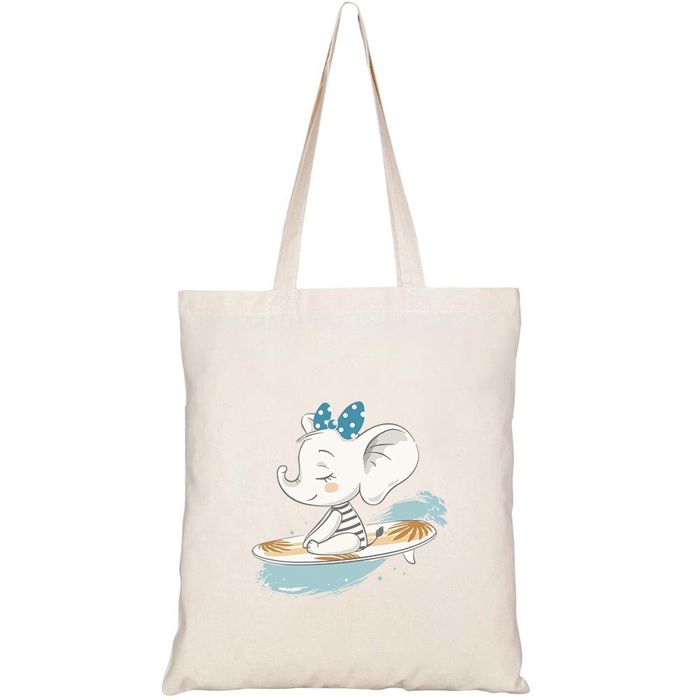 Túi vải tote canvas HTFashion in hình voi lướt sóng HT267