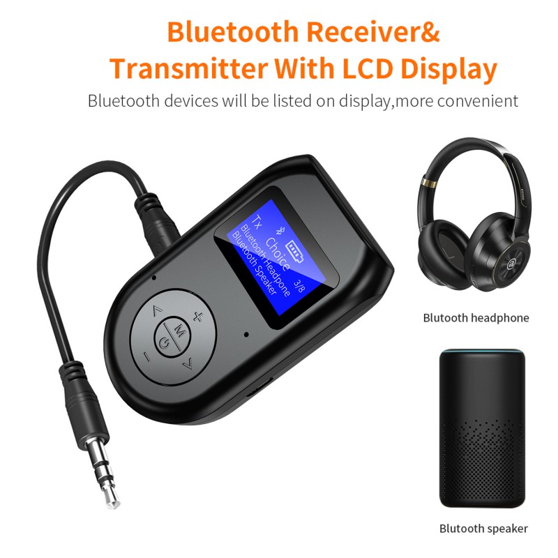 Bộ Chuyển Đổi Âm Thanh Tai Nghe Không Dây Bluetooth 2 Trong 1 Có Màn Hình Lcd 3.5mm Aux