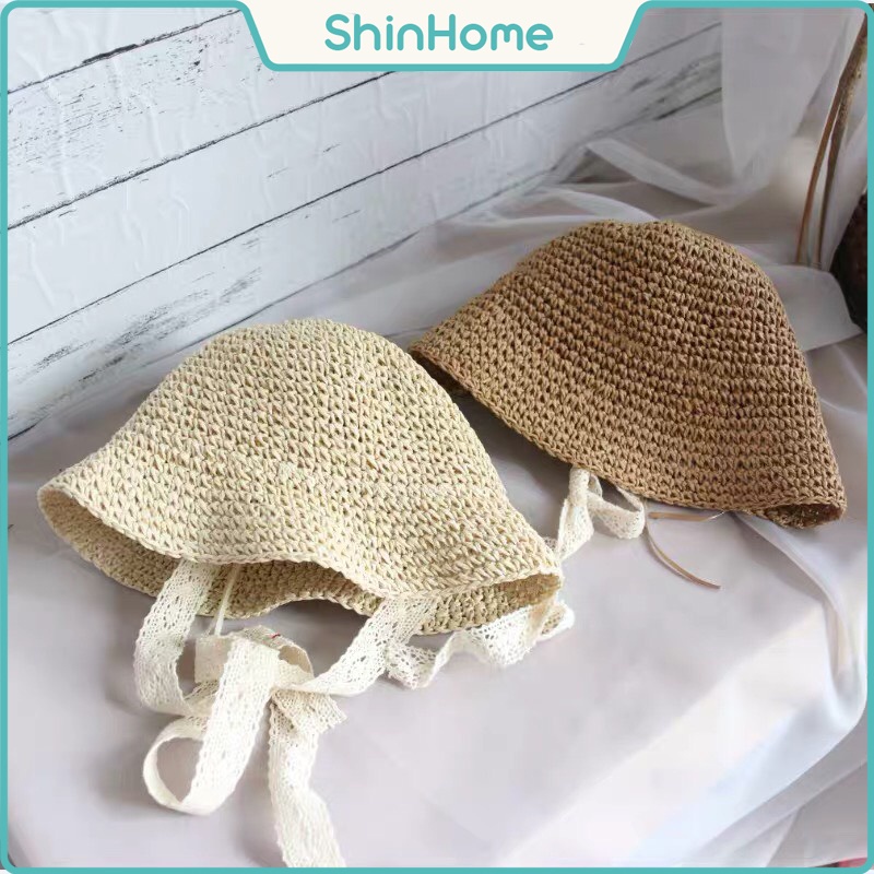 Mũ cói ajuma chất cói tự nhiên mềm cho bé yêu, mũ vành cho bé (Quảng Châu cao cấp)
