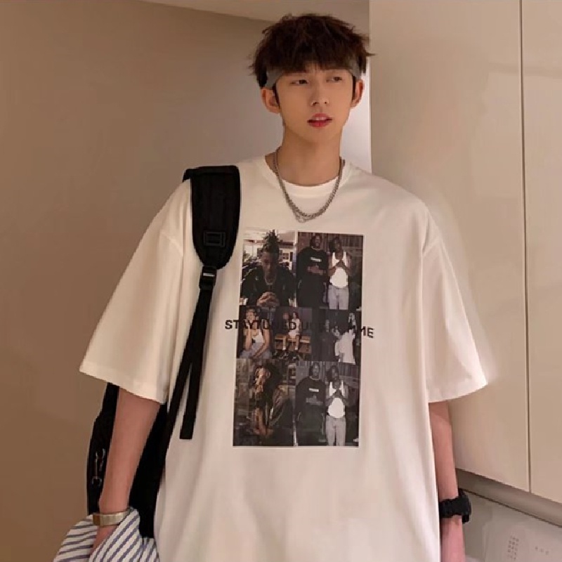 Áo Thun Dáng Rộng In Chữ Phong Cách Nhật Hàn Thời Trang Mùa Hè Cho Nam Cỡ M-8XL