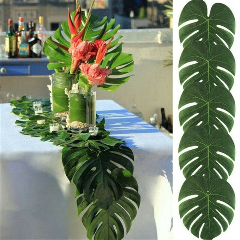 6 Pcs Hawaiian Green Jungle Artificial Tropical Palm Leaf Hula Party Desktop Decoration