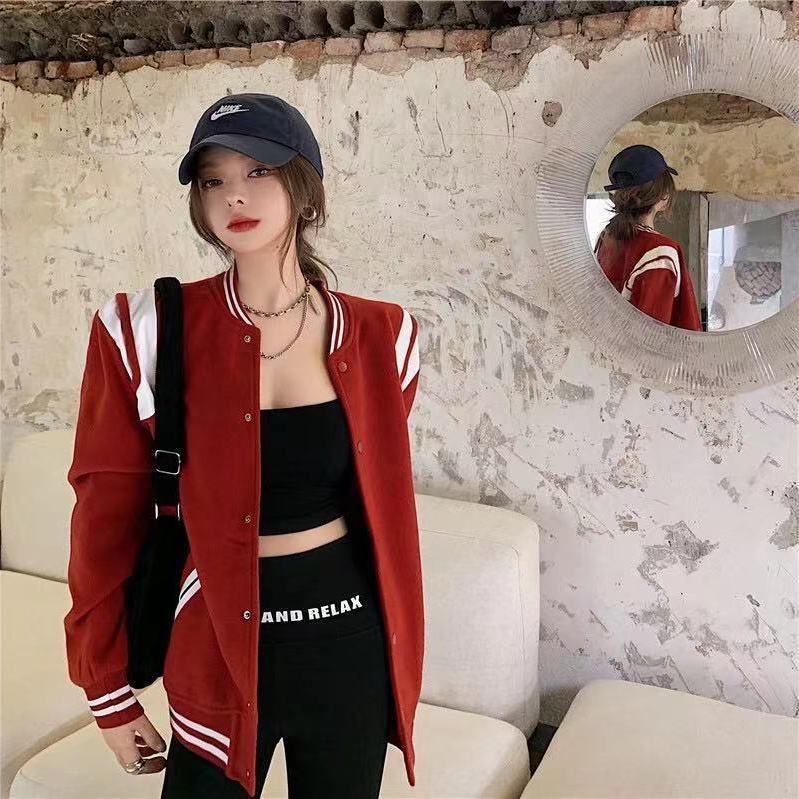 Áo khoác bóng chày dày dáng rộng thời trang thu đông mới 2021