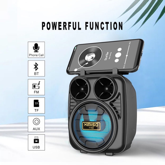 Loa Bluetooth Mini KIMISO KMS-1182 Bass Mạnh, Chất Âm Tuyệt Hảo, Có Đèn LED Nhấp Nháy, Độ Bền Cao. Bảo Hành 12 Tháng