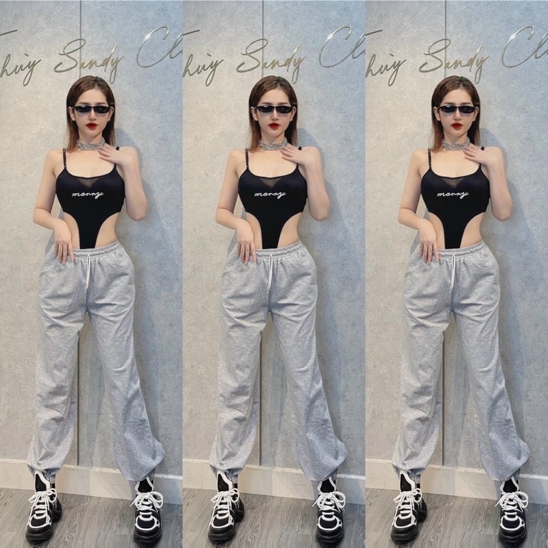 Bodysuit 2 dây khoét eo cao Áo bodysuit khoét eo, áo liền thân 2 dây ôm body thêu chữ Marry hack eo chất