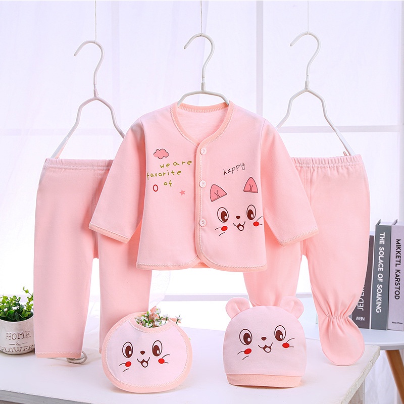 Set 5 món đồ quần áo dài cho bé sơ sinh 0-3 tháng 100% cotton nguyên chất hàng xuất Hàn cao cấp _ SET02