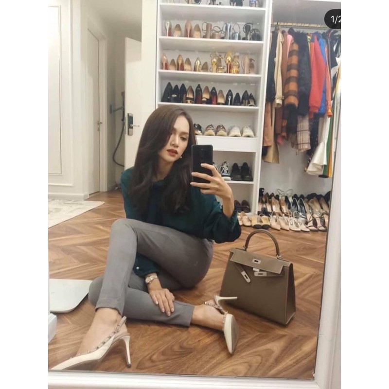 [KL25 FULL BOX]Túi da sần khoá trăng size 25cm tặng kèm khăn lụa