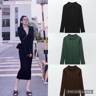 ZARA Đức - Đầm auth new tag cao cấp chính hãng có sẵn sale váy 4886/626 polo tay dài from suông dáng midi