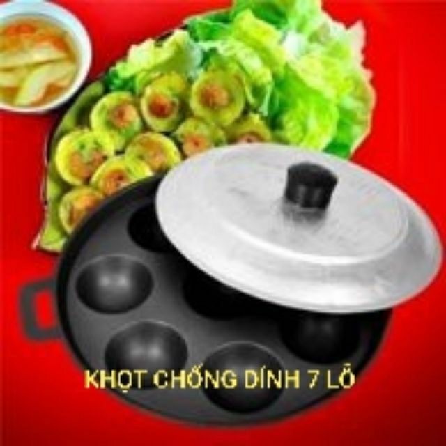 Khuôn bánh khọt gang 7 lỗ chống dính kèm nắp.