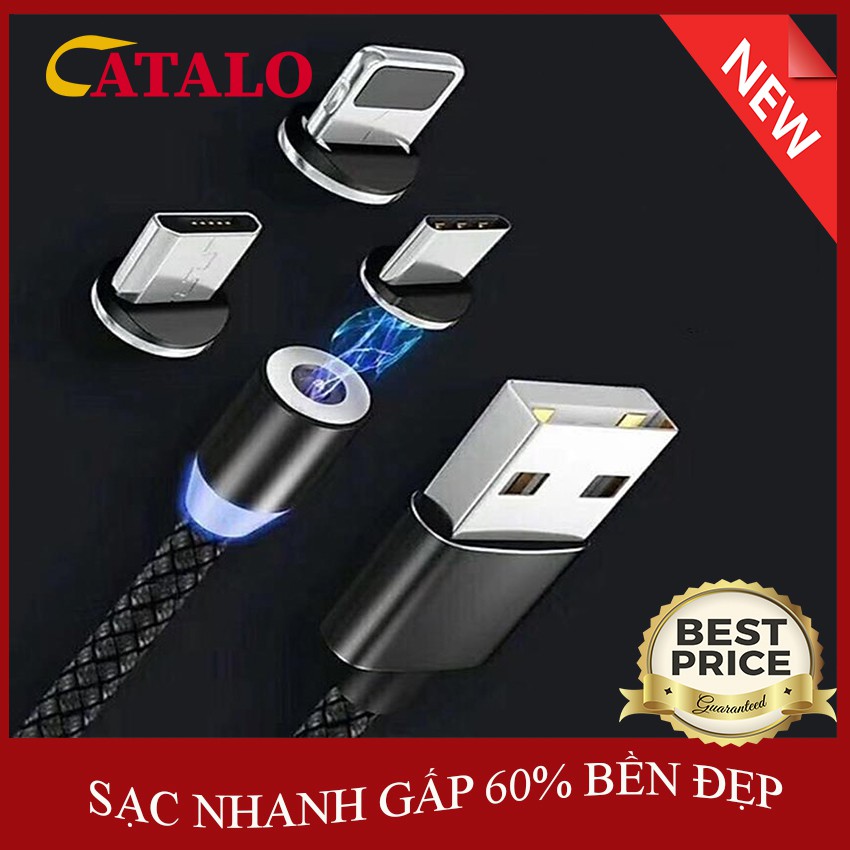 Cáp Sạc Từ Tính Nam Châm 3 Đầu - SẠC NHANH 60%, Chống Đứt, Chống Rối - Cáp sạc iphone, sạc samsung, sạc type c